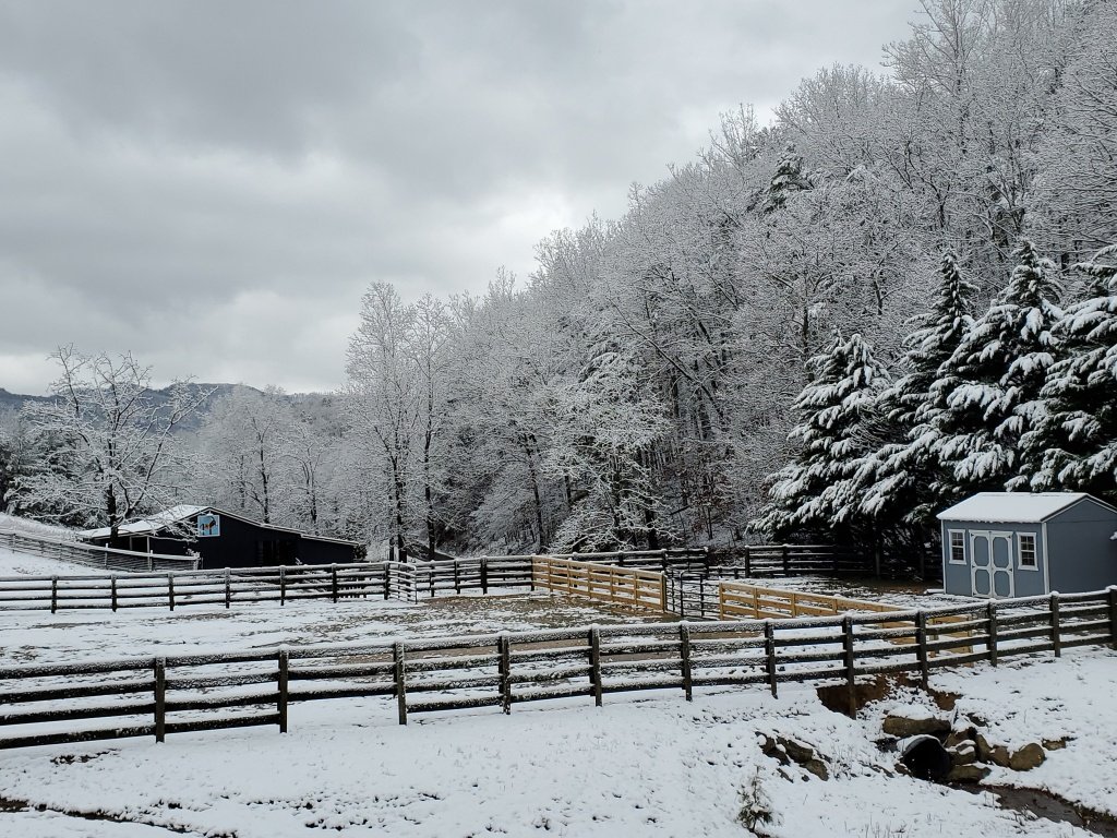 Horse barn in the Snow with Mountain views